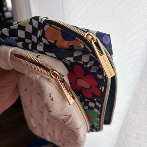 Pink Quilted Cosmetic Pouch with Floral Check Zip Case